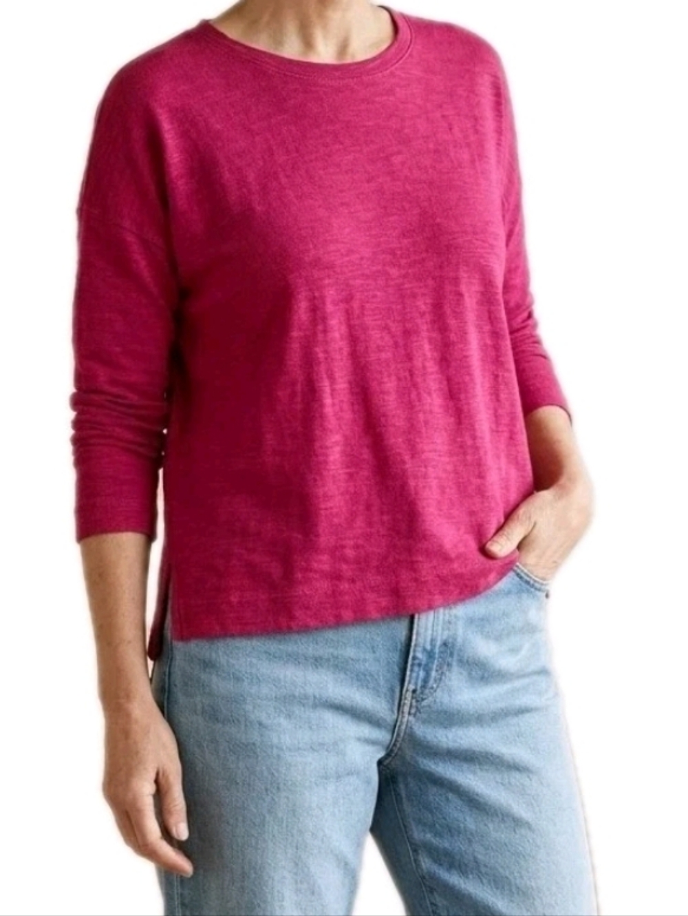 Eileen Fisher Fuchsia Long-Sleeve Crewneck Sweatshirt